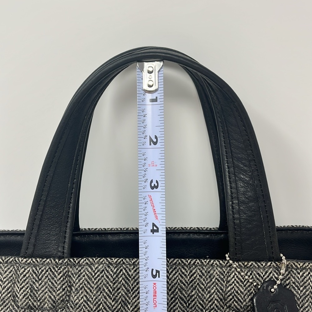VINTAGE COACH BLEEKER TOTE HERRINGBONE TWEED BLACK LEATHER MADE IN USA 1999 - Picture 13 of 17